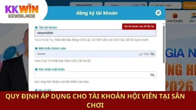 Quy định áp dụng cho tài khoản hội viên tại sân chơi