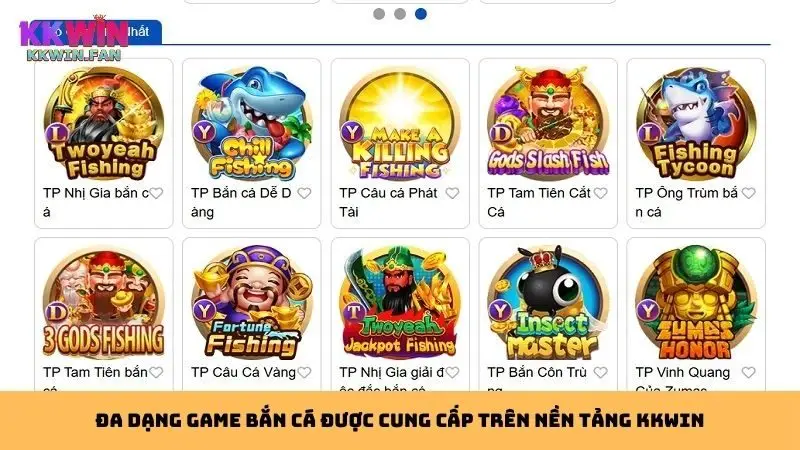 Nhiều trò chơi bắn cá hấp dẫn được cung cấp trên Kkwin