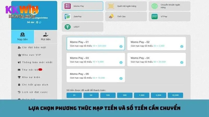 Chọn phương thức nạp tiền Kkwin phù hợp điều kiện và nhu cầu của thành viên