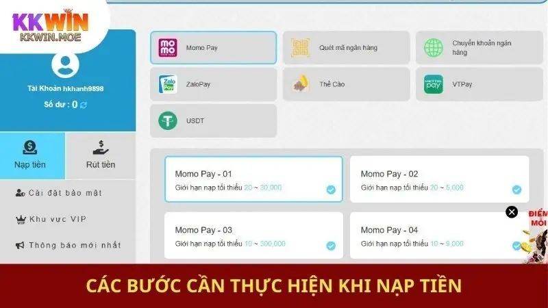 Các bước cần thực hiện để gửi vốn